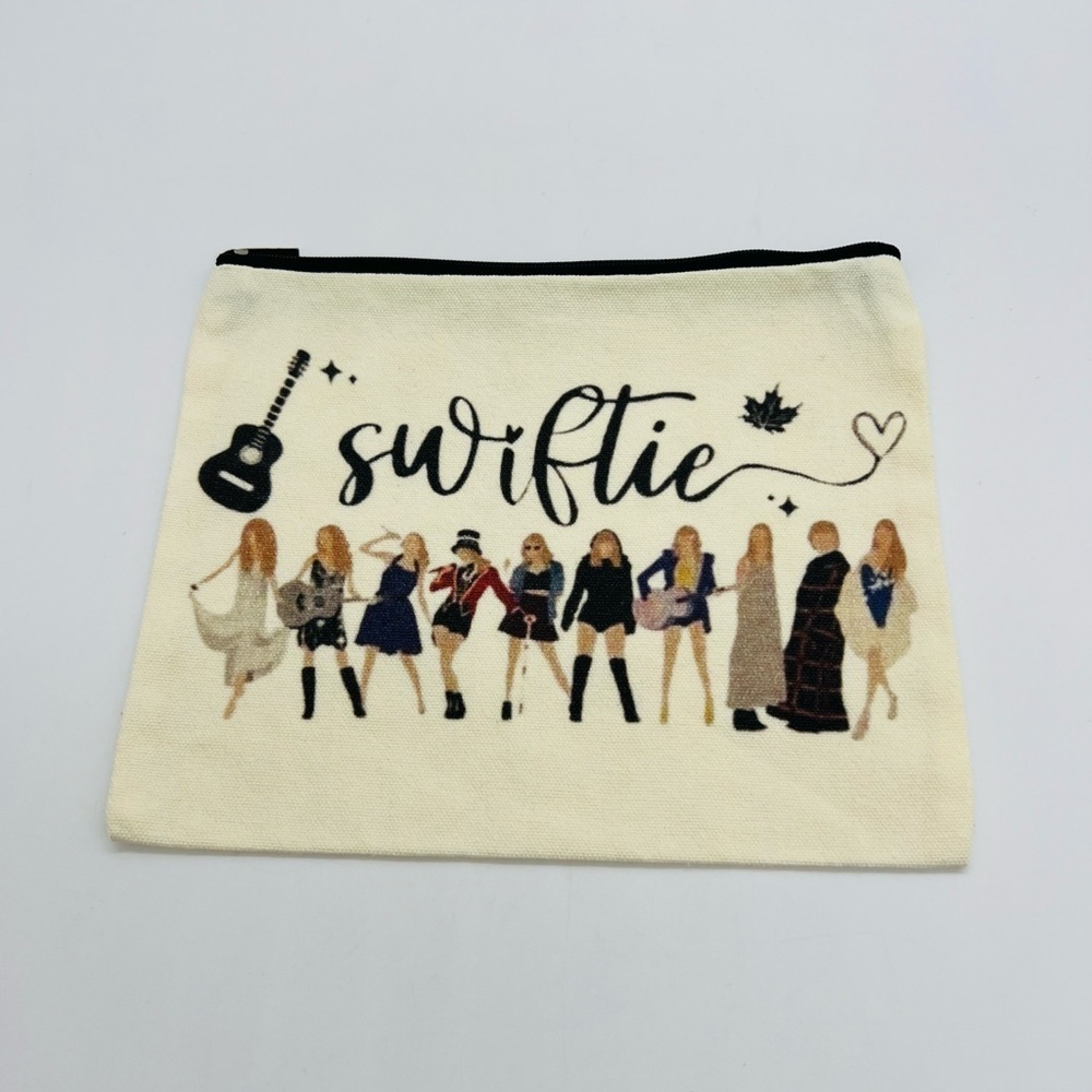 Taylor Swift Swiftie Cosmetic Bag - Cream and Black 9” X 7”